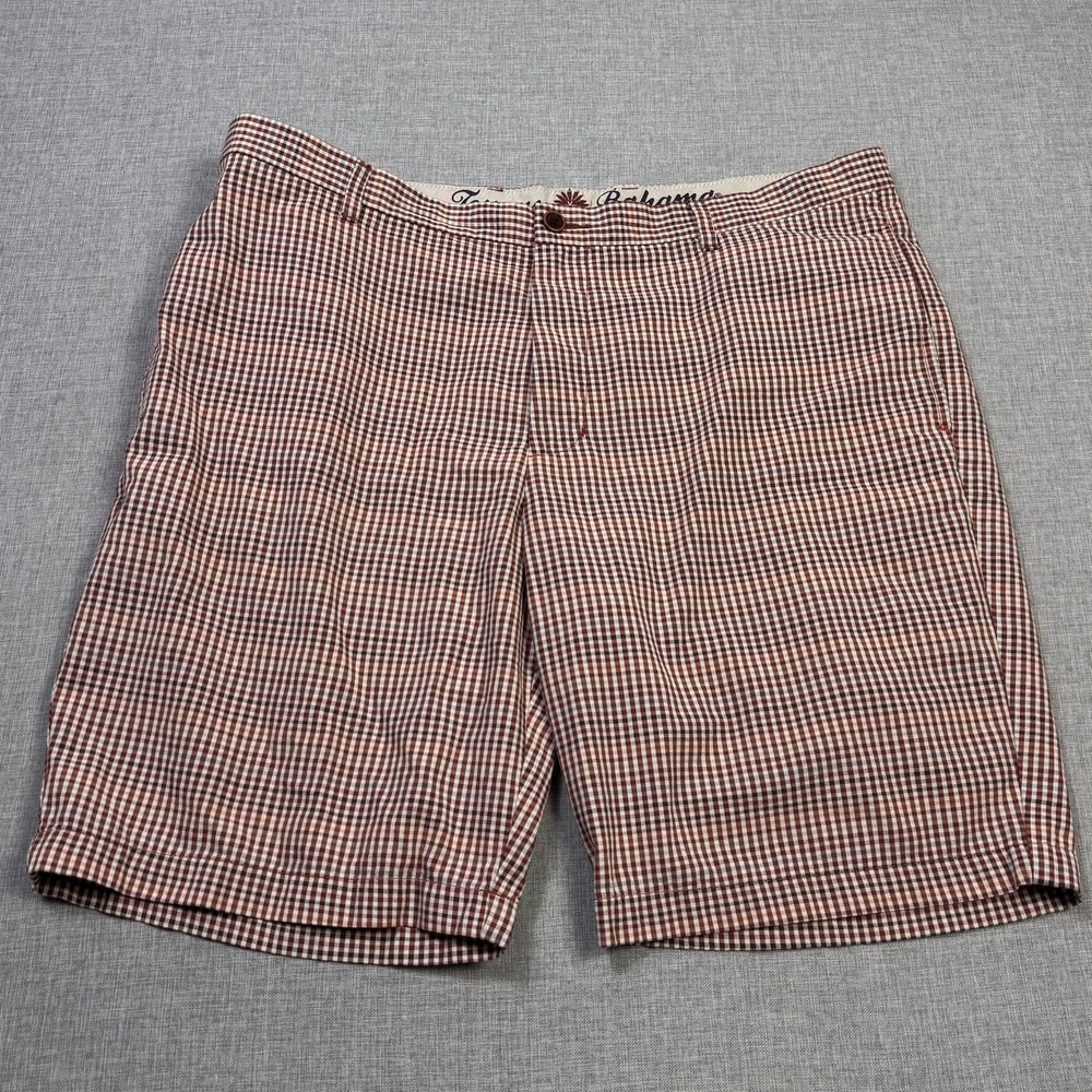 Tommy Bahama Bermuda Shorts Mens 38 Brown Check 10" Inseam Flat Front Pockets